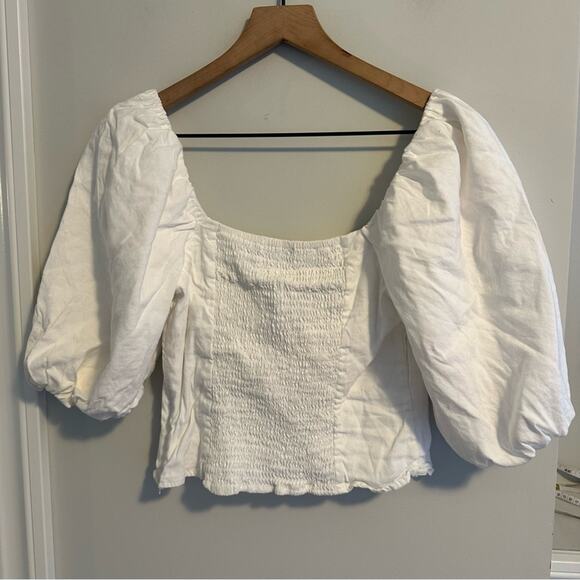 Antonio Melani White Puff Sleeve Crop Blouse Top 6 - Picture 9 of 14